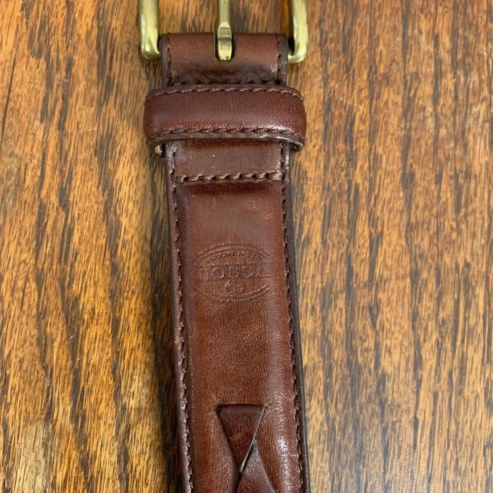 Fossil Mens Brown Leather Braided Woven Belt Brass Buckle Size 36